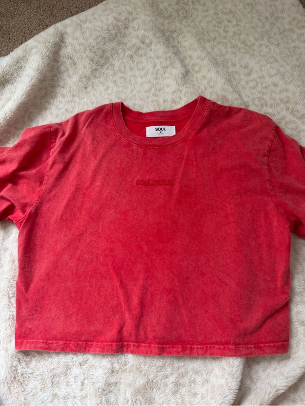 SoulCycle red tshirt acid wash